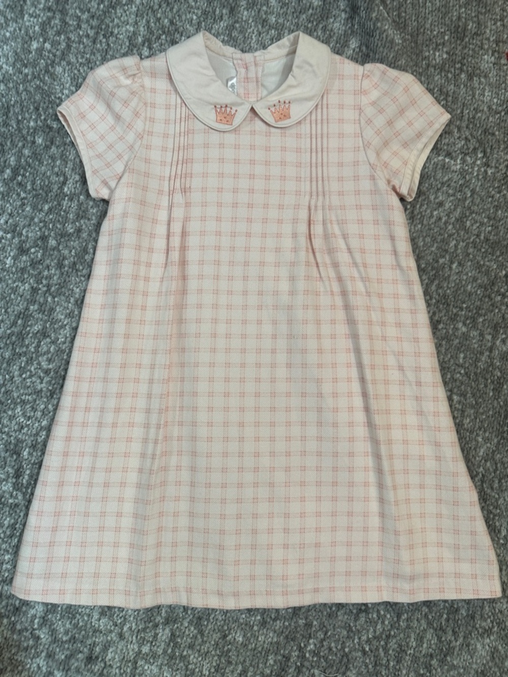 EEUC Dondolo Pink windowpane Peter Pan crown embroidered Collar Dress